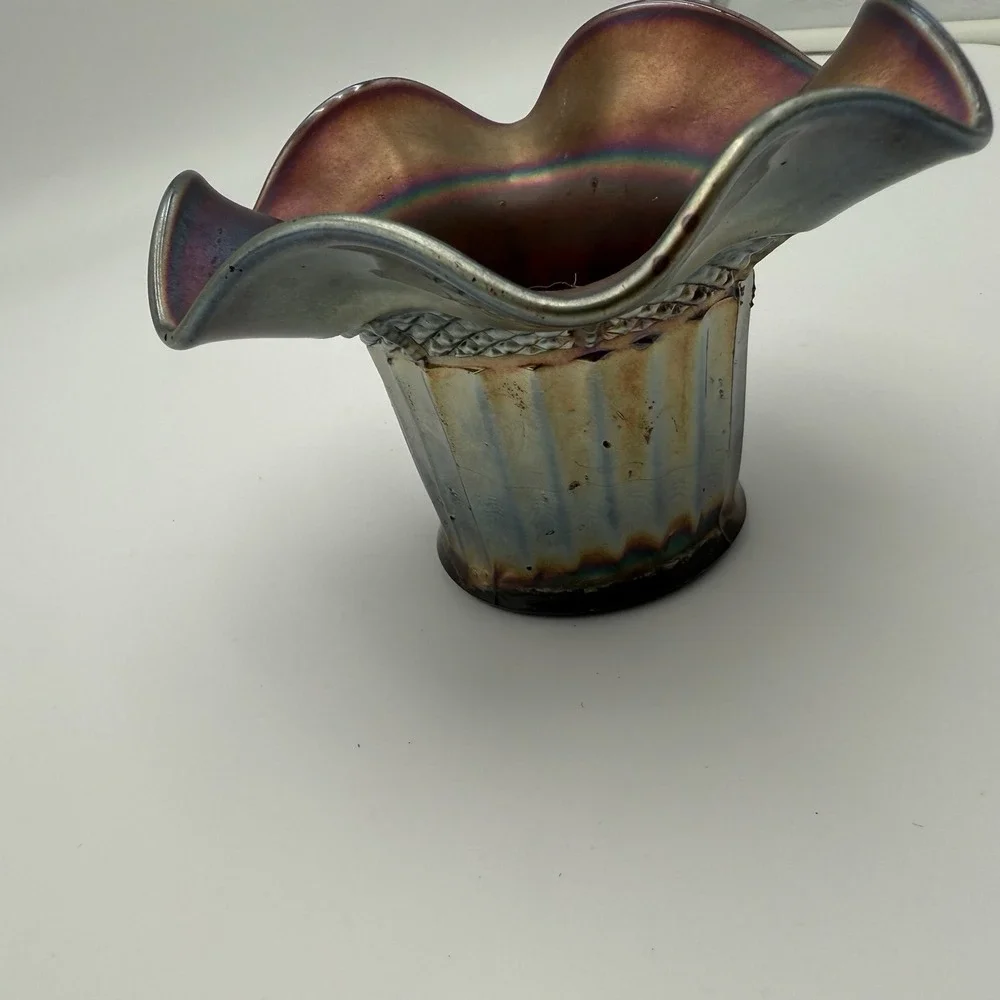 Northwood Amethyst Carnival Glass‎ Hat Case Lustre Fluted Diamond Trim Ribbed